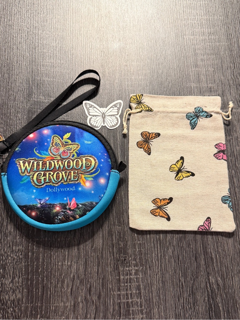 Dolly Parton LOT - NWT Dollywood Wristlet Wildwood Grove, Butterfly Bag, Sticker